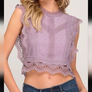 Lavender Lace Sleeveless Crop Top